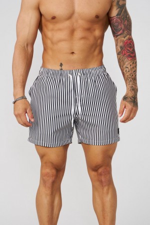 Young LA 1056 - Striped Swim Shorts Black | Australia SDBTY-5367