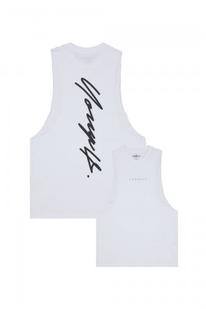 Young LA 323 Autograph Delt Tanks White | Australia TJRBL-2467