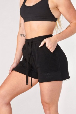 Young LA W114 Reversed Terry Shorts Black | Australia ABSJP-9158