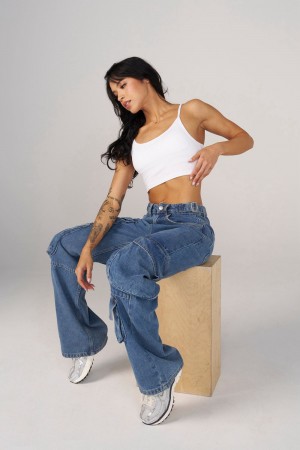 Young LA W242 Straight Leg Cargo Jeans Blue | Australia DAROH-1239