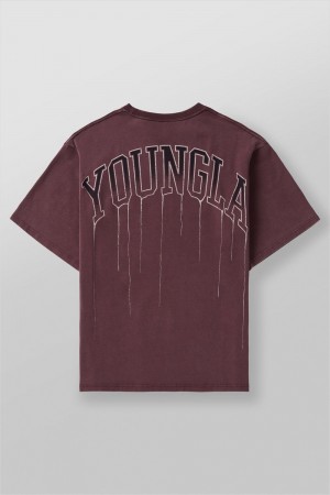 Young LA W428 - Drip Oversized Tee Burgundy | Australia LWVFU-4530