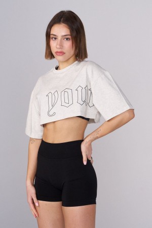 Young LA W436 - Urban Crop Tee White | Australia FTNJG-7531