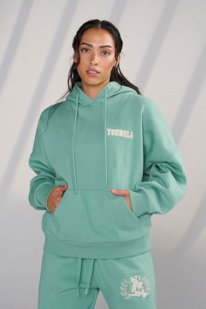Young LA W524 - Teddy Hoodie Teal | Australia AZWDF-4389
